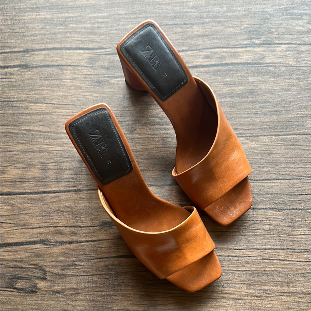 Zara Brown Leather Mules